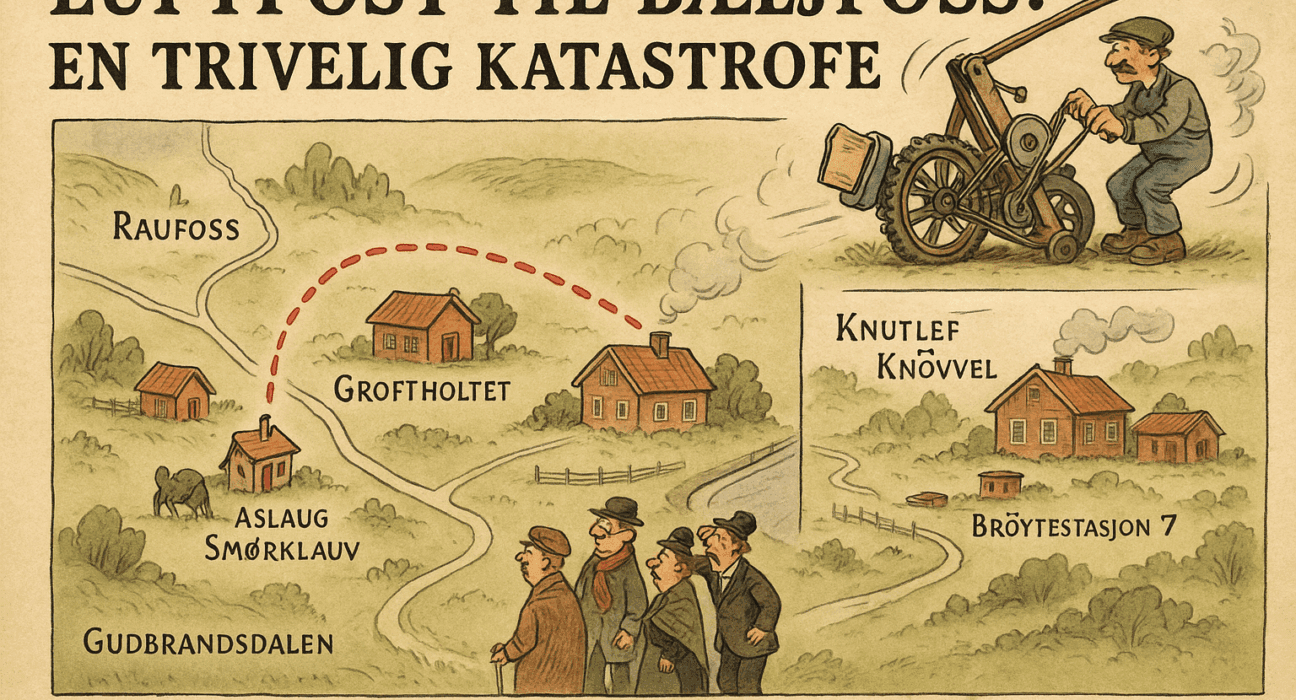 Luftpost til Bæljfoss (Raufoss): En trivelig katastrofe 5 Improvisert katapult under Bæljfoss første luftposttest.